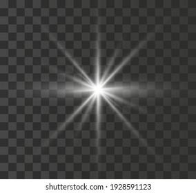 
A bright white star glows on a transparent background. Vector illustration.