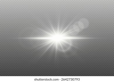 Efeito de luz de estrela branca brilhante com brilho. Em fundo transparente.