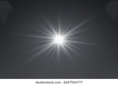 Bright white star light effect with glowing rays and sparkle, solar flare and magic flare.