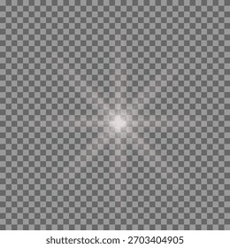 Bright White Starburst Light Effect on Transparent Background,