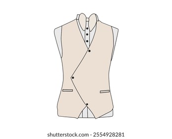 Bright white vest and bow tie on a white background. Men's clothing fashion theme for formal ceremony.