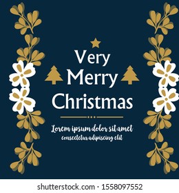 Bright white wreath frame for card or poster of very merry christmas. Vector