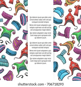Bright winter accessorises sketch banner with place for text. Vector illustration