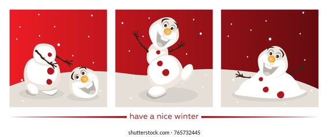 Bright winter postcard "Life of a merry snowman"