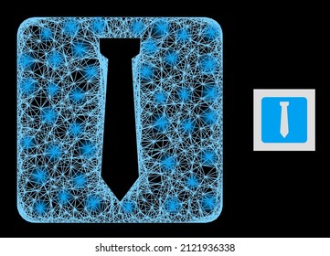Bright wire frame tie with light spots on a black background. Light vector structure created from tie icon, with intersected mesh and light spots.