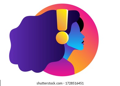 Bright woman in headphones. Music lover is listening to music, podcast, audio chat. Colored female silhouette, side view. Icon, logo, design, avatar.