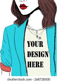 Bright woman sketch template illustration