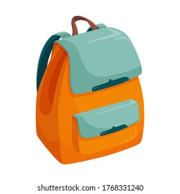 Heller Frauenrücksack im flachen Stil. Stilvoller, modischer Rucksack mit magnetischen Verschlüssen. Ein Mädchenzubehör für persönliche Gegenstände. Mit einer vorderen Tasche. Farbvektorgrafik