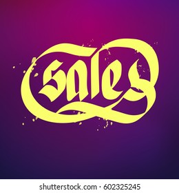 Bright word sale on purple background typographical concept flat vector illustration