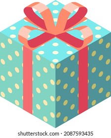 Caja de regalo envuelta brillante con arco rojo de estilo isométrico plano