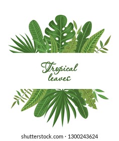 Bright wreath of colorful tropical leaves and flowers. Concept of the jungle for the design of invitations, greeting cards and wallpapers