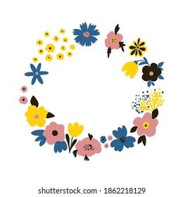 Bright wreath of spring flowers. Vector illustration