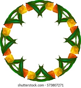 Bright wreath of spring yellow and red tulip flowers. Element for design.