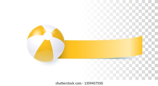 Bright Yelllow Summer Banner With Beach Ball Illustration On Transparent Background