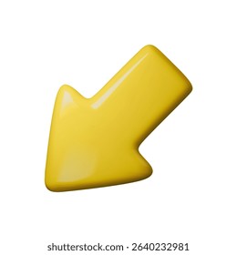 Bright yellow 3D arrow pointing downwards with a glossy finish. Perfect for web design, presentations, and infographics. Trendy vector illustration for modern digital content.