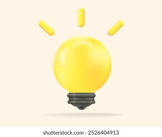 Bright yellow 3D light bulb icon, symbolizing innovation, ideas, and creativity. illustration vector