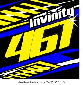 Vetor de número 461 amarelo brilhante e texto INVINITY branco, design 3D simples, fundo abstrato colorido.