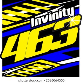 Bright yellow 463 number vector and white INVINITY text, modern 3D design, colorful abstract background.