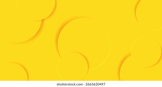 Bright Yellow Abstract Background with Circular Shapes and Shadows, modern design