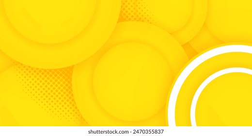 A bright yellow abstract background in hipster futuristic graphic vector illustration. Yellow background with white circles in Vector