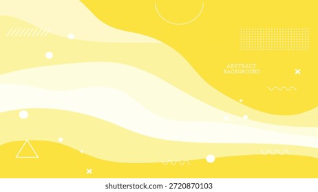 Bright yellow abstract background with white wavy lines and geometric shapes for creative projectsabstract background, yellow background