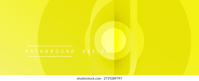 Design abstrato amarelo brilhante. Círculos concêntricos criam profundidade, com elementos de texto de fundo e design. Moderna, estética minimalista.