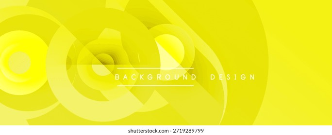 Diseño abstracto amarillo brillante. Los círculos concéntricos crean un flujo dinámico, con superposición de texto que indica el diseño de fondo. Estética moderna y minimalista.