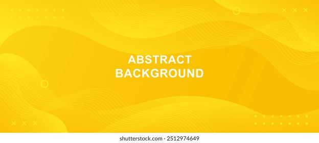 Bright yellow abstract fluid wave background with geometric shapes, modern dynamic banner. Suitable for templates, sale banners, summer, fall, business, ads, web, and pages