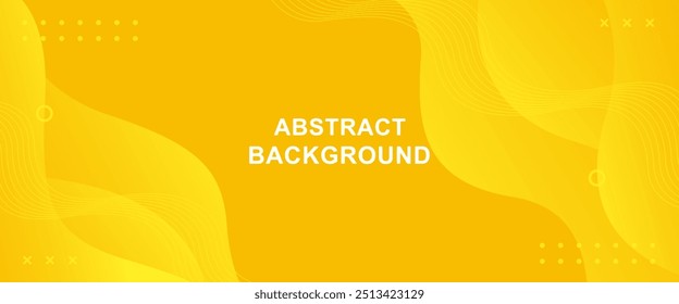 Bright yellow abstract fluid wave background with geometric shapes, modern dynamic banner. Suitable for templates, sale banners, business, ads, websites and pages