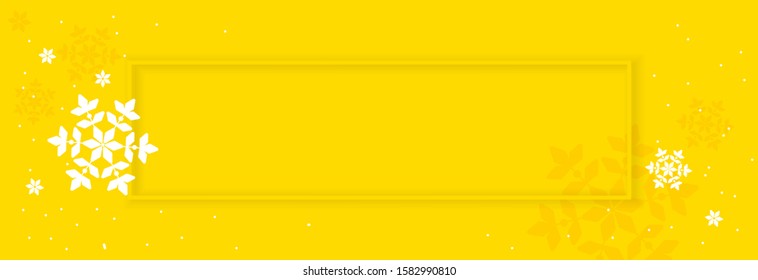 Bright yellow advertising banner with snowflakes and frame.