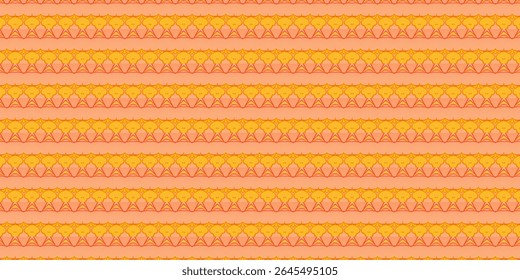 Bright yellow alien heads with red outlines in a repeating pattern on a soft peach background. Fun, quirky, and surreal.