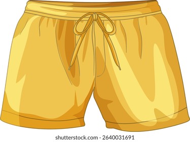 Bright yellow athletic shorts with drawstring, rendered in a clean vector style. Ideal for sportswear designs and fashion illustrations
