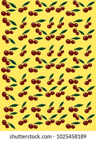 Bright yellow backdrop with a pattern of cherries