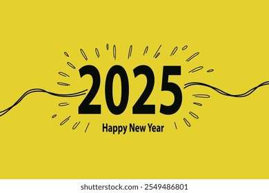 Bright yellow background with 2025 in bold black text, surrounded by decorative rays.
