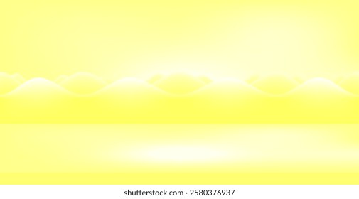 The bright yellow background features waves or low mountains that curve upwards. The image creates a warm and bright atmosphere, looking simple yet friendly.