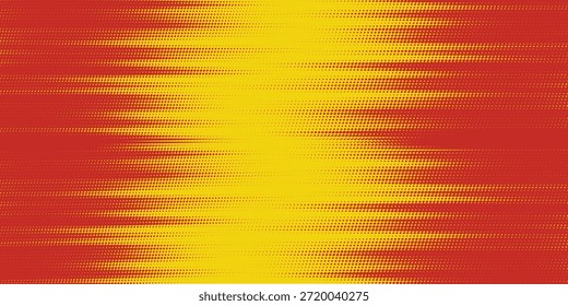 Fondo amarillo brillante con pinceladas diagonales rojas dinámicas y patrones de semitonos, creando un diseño abstracto moderno y enérgico con una sensación vibrante y artística