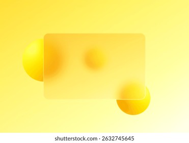 Bright yellow background in glass morphism style with glowing spheres.