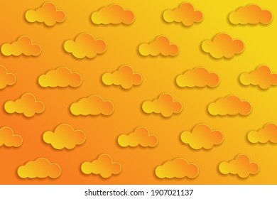 Bright yellow background with golden clouds in paper cut out style