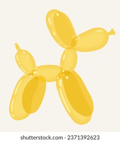 Bright yellow balloon dog. Bubble animal in a shape of puppy. Vector isolated illustration