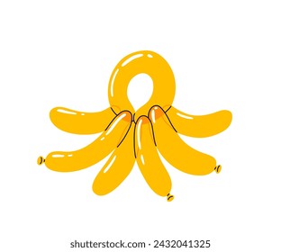 Bright yellow balloon of octopus Bubble animal in a shape of octopus. Vector cute illustration isolated on white background.