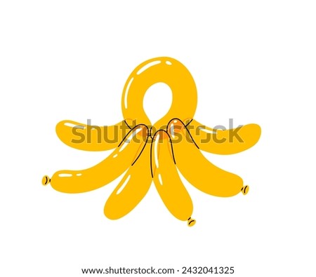 Bright yellow balloon of octopus Bubble animal in a shape of octopus. Vector cute illustration isolated on white background.
