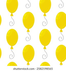 Bright yellow balloons with playful designs on a white background create a festive atmosphere