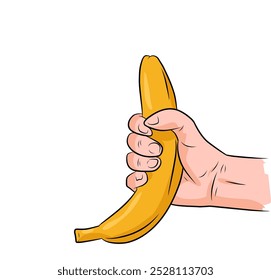 Bright Yellow Banana Being Held by a Hand Emphasizing Freshness and Fun