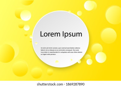 Bright yellow banner. 3D round shapes with shadow. Gradient background. Template for poster, cover, advertising flyer, brochure. Vector image

