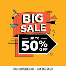 Bright Yellow Big Sale Promotional Graphic with 50% Off