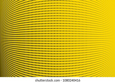 Bright yellow black halftone pattern. Gradient polka dots background. Modern vector illustration. Abstract curves. Points backdrop. Dotted spotted pattern. Monochrome template for web design