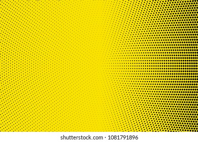 Bright yellow black halftone pattern. Gradient polka dots background. Modern vector illustration. Abstract curves. Points backdrop. Dotted spotted pattern. Monochrome template for web design