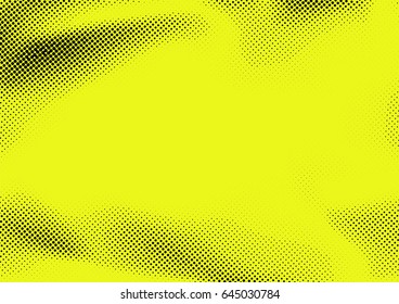 Bright yellow and black pop art dotted textured background. Halftone dotted particle easy to apply effect. Comic book style retro page template. Vector illustration