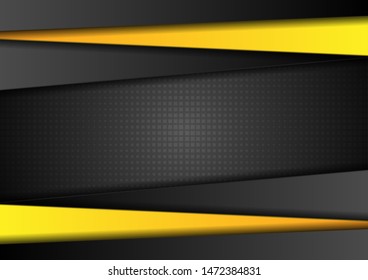 Bright yellow and black stripes. Abstract corporate paper tech background. Vector modern design