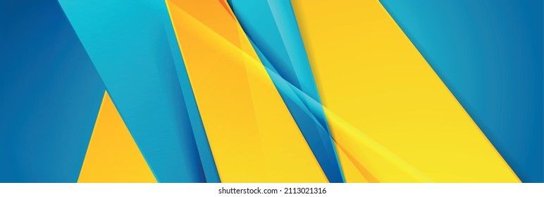 Bright yellow and blue glossy stripes abstract vector background